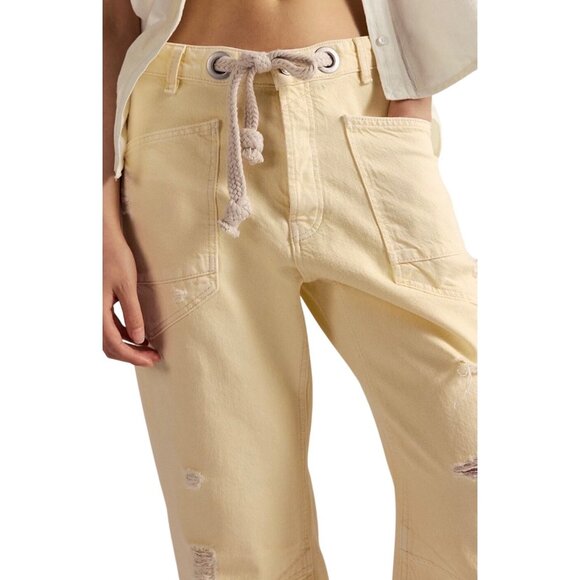 Free People We The Free Moxie Low Slung Barrel Jeans Lemon Icing Wash 29 New - Picture 5 of 16